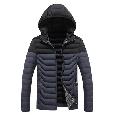 Lightweight Ribs and Cotton Jacket for Men's Winter Contrasting Color Slim Fit Removable Hat Thickened Hooded Jacket for Men