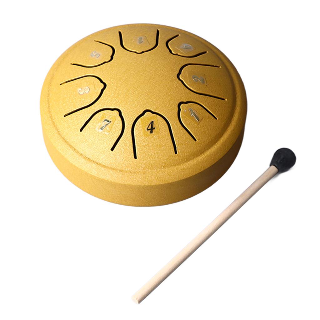 Tongue Drum 4.5 Inch 8 Tone C Key Carbon Steel Mini Tongue Drum for Adult Children Beginner Gold