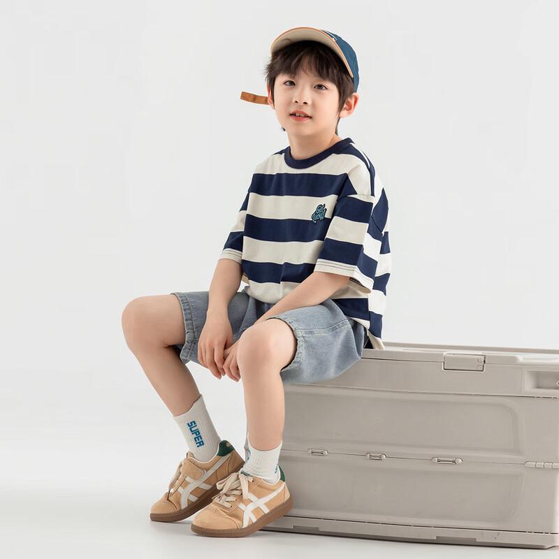 Легкая полосатая футболка с коротким рукавом для мальчика Duoduoja 120