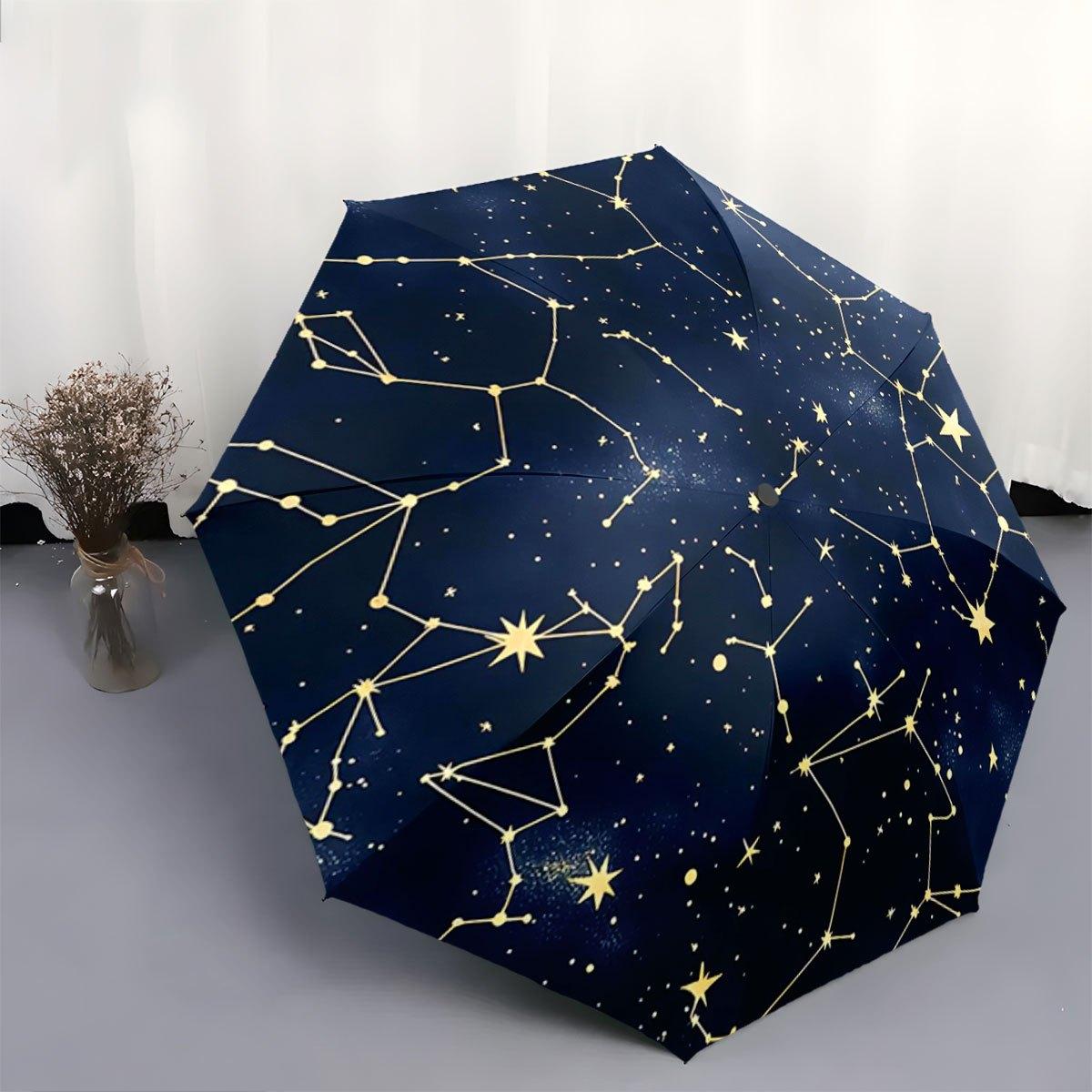 

Automatic Open/Close Umbrella with Constellation Pattern - Navy Blue & Golden Stars, Compact Travel Umbrella, All-Season Porta (as the picture,Iron&8K)