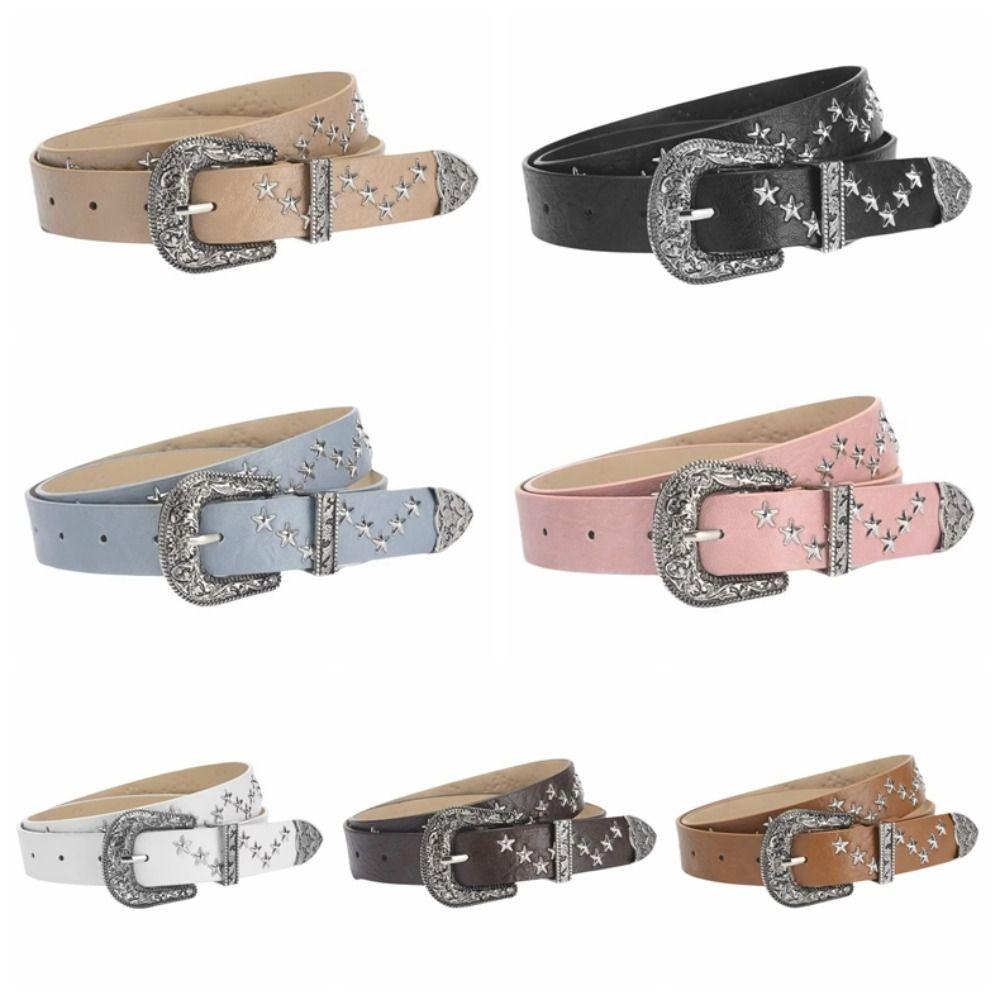 Solid Color Western Studded Belt Gothic Star Waistband Trouser Belt Y2K Punk Belt Unisex