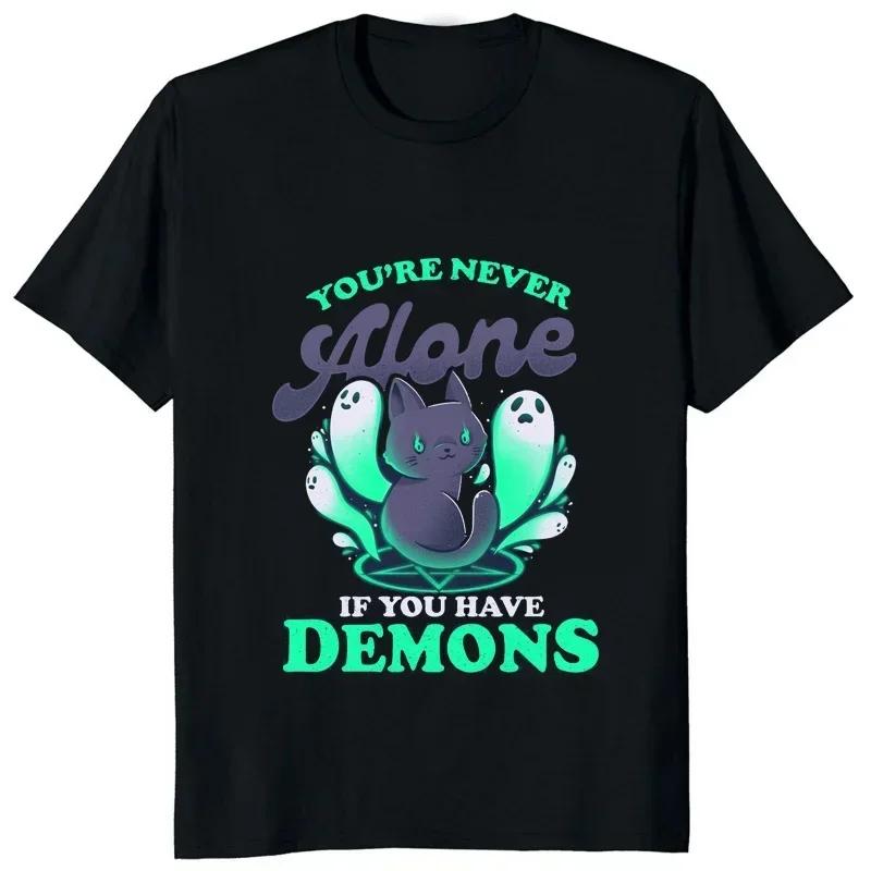 

Kawaii Cat Demon Evil Satan Printed Cotton T Shirt Youre Never Alone If You Have Demons Tshirt Hail Baphomet Man Tops Women Tees M