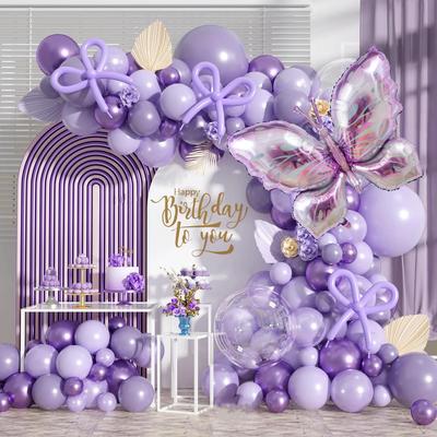 Birthday Party Balloon Chain Set Purple Butterfly To Aluminum Film Balloon Scene Arrangement Wedding Decoration Balloon