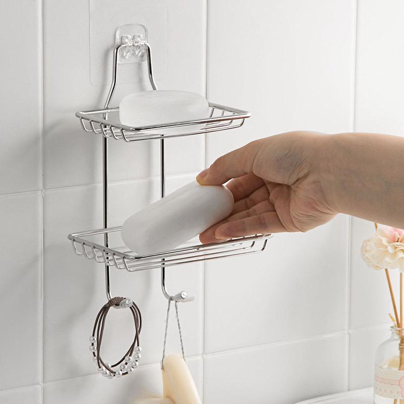 Stainless Steel Wall-Mounted Soap Dish - No-Drill, Drainage Design for Bathroom Organization