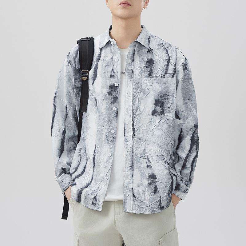 

Новая весенняя японская ретро мужская рубашка свободного кроя, цветная, с принтом тай-дай, повседневная американская рубашка 4XL