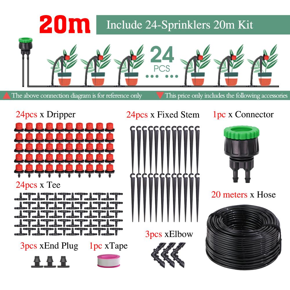 5-50m Garden 1/4'' Drip Irrigation Kit Automatic Watering System Nozzles for Farmland Bonsai Plant Flower Vegetable Greenhouse