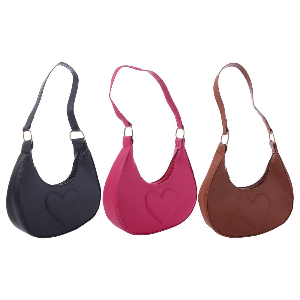 Korean Style PU Leather Shoulder Bag Solid Color Hobo Bag Fashion Crescent Moon Underarm Bag Women