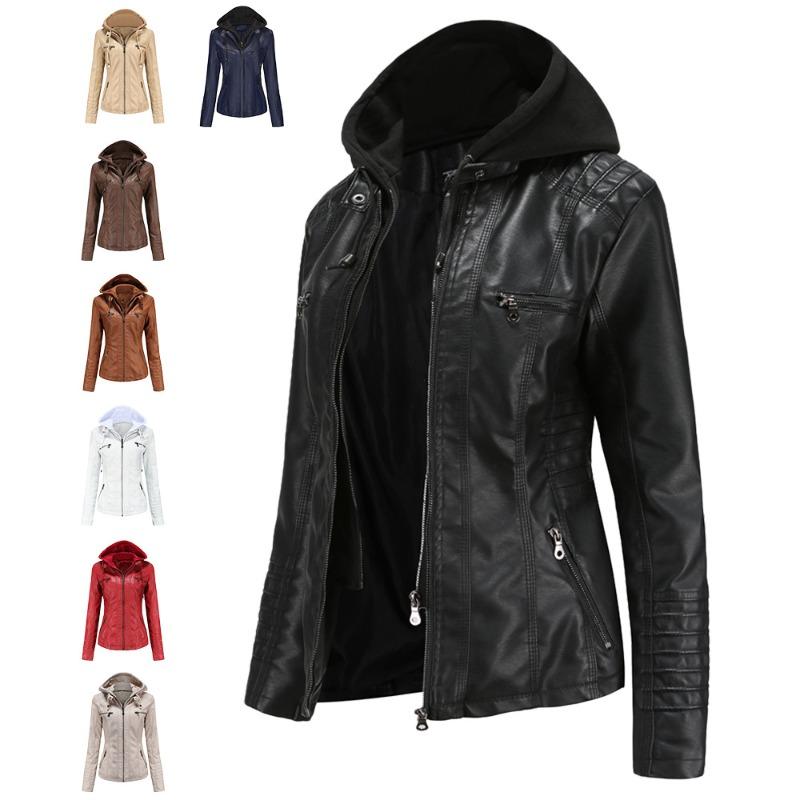 Hooded Leather Jacket Two-piece Removable Leather Jacket Women's Jacket Women's Washed Leather