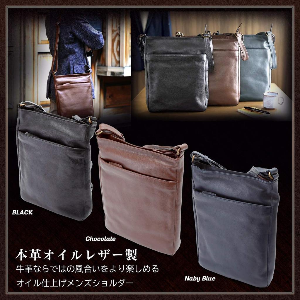 Hirano Tasche Echte Leder Umhängetasche, A4 Format, Herren, Crossbody, Reisen, 34cm Hoch + Original Lammfell Handschuhe (Schwarz)