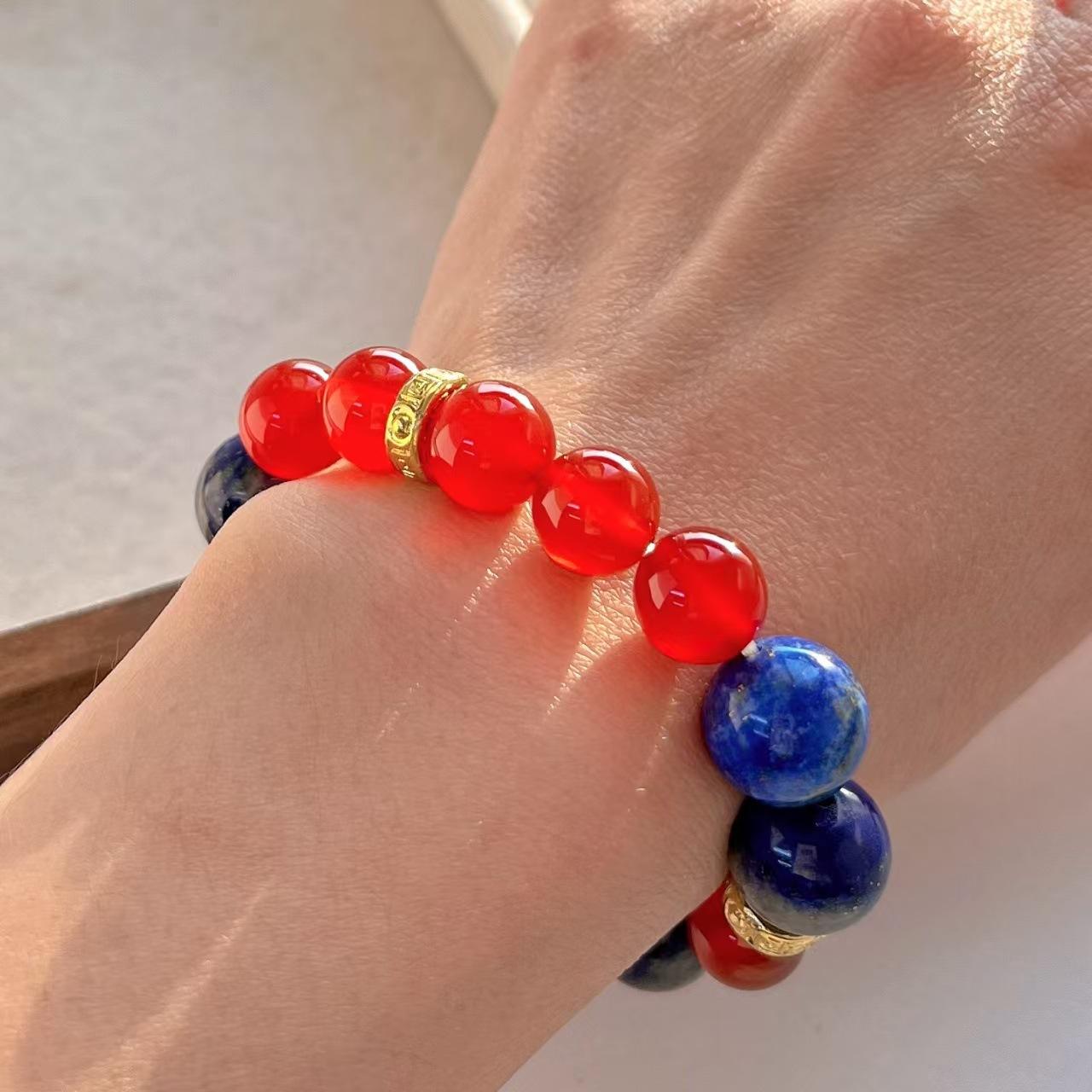 Retro Natural Lapis Lazuli Chalcedony Agate Bracelet Basic Commuter Bracelet