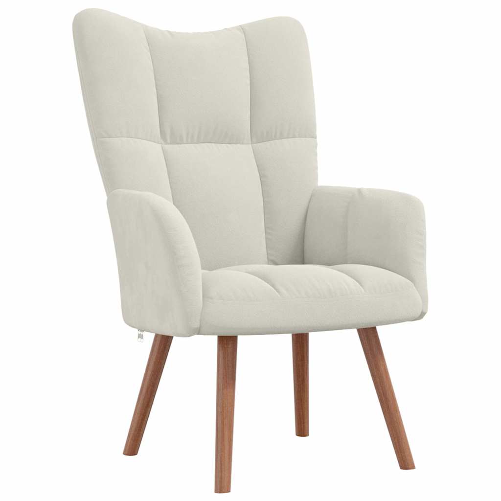 Cream White Velvet Relaxation Armchair with Footstool