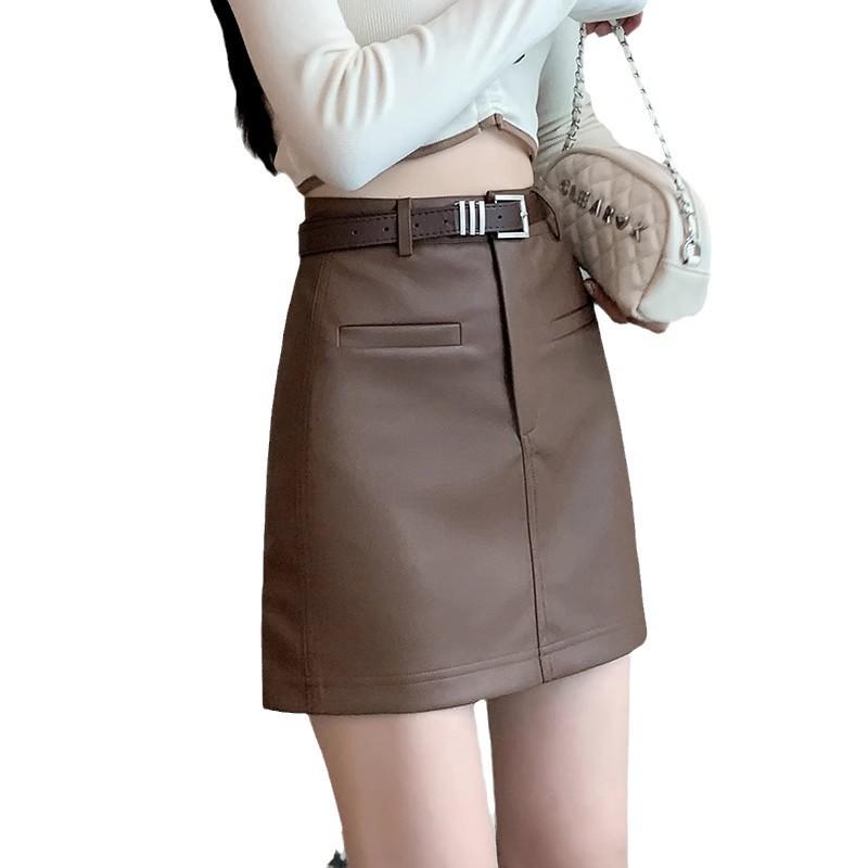2025 PU Leather A-Line Midi Skirt: High-Waist, Hip-Hugging, Slimming Sexy Bodycon for Petite Women