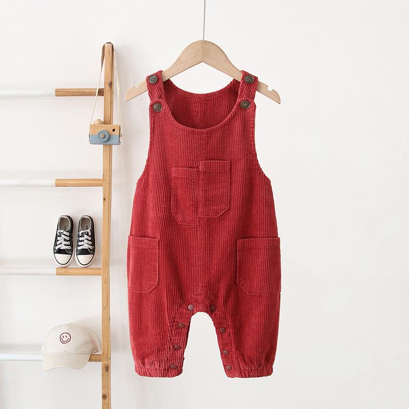 Baby-Latzhose aus Cord-Samt im koreanischen Stil - Winterkollektion 2025 für 0-3 Jahre, mit verdeckten Druckknöpfen