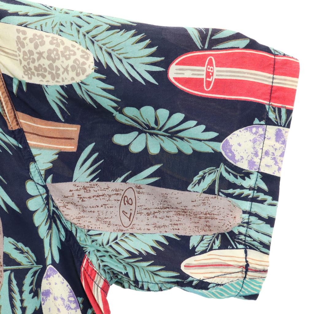 EDWIN Surfboard Pattern Short Sleeve Aloha Shirt XL Navy Open Collar Men's Used