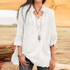 Women Flared Sleeve Tops Solid V-Neck Lace Splicing Fold Three Quarter Sleeve