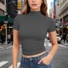Dames T-shirt met korte mouwen, slank gesneden, met opstaande kraag, rekbaar, lichtgewicht, ademend, basic top voor dagelijks gebruik