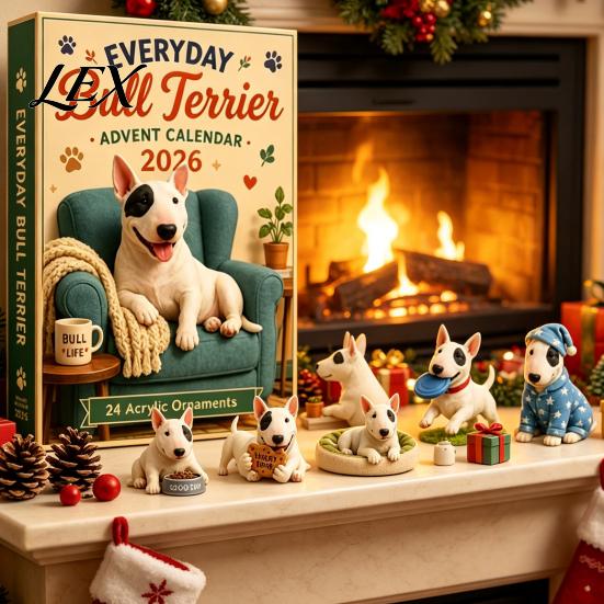 Advent Calendar for Boys Girls Everyday Bull Terrier 2026, 24 Day Christmas Countdown with Holiday Keepsake Collection Acrylic Ornaments, Decorative