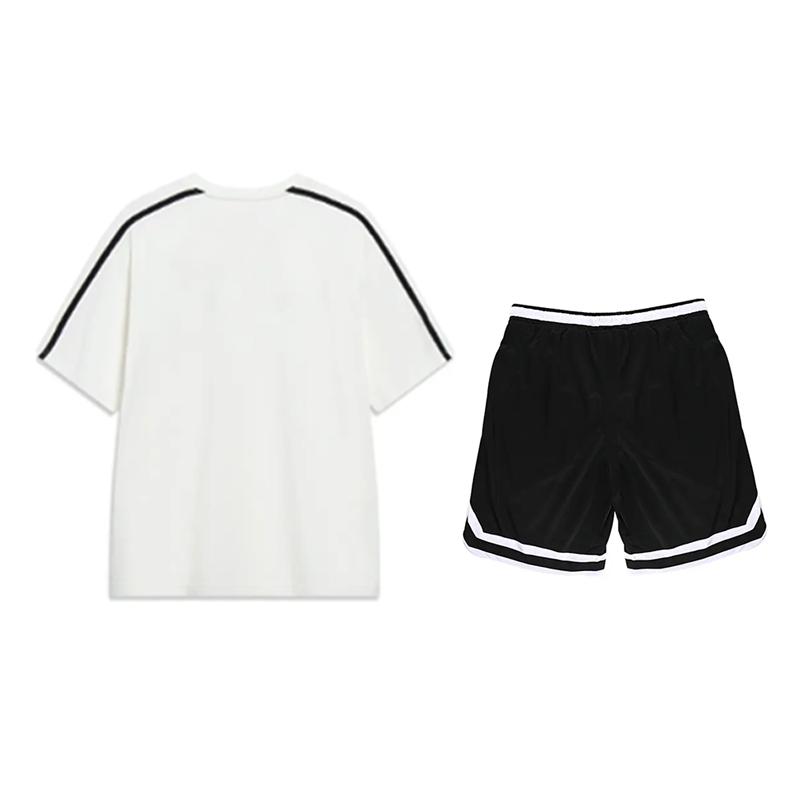 Li Ning American Print Crew Neck Short Sleeve Competition Striped Retro Shorts Casual Sports Suit Unisex Sports Suit YHSU311-1+YAPV001-1