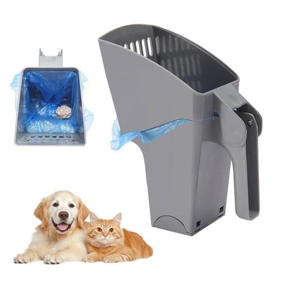 Cat Litter Scooper with Waste Can Pet Waste Scoop Cat Litter Shovel Hand Sifting Shovel with Trash Bag Holder for Indoor Cats Dogs