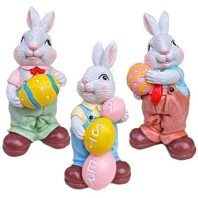 Easter Resin Rabbit Figurine with Egg Simulation Bunny Figurines Spring Farmhouse Home Garden Decorations Animal Sculpture