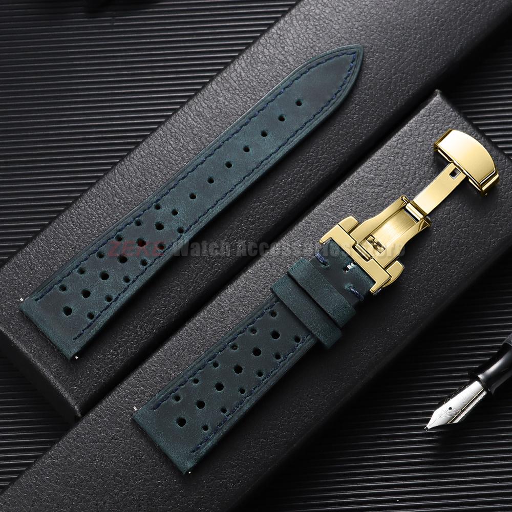 Quick Release Vintage Leather Watch Strap Stitching Cowhide Band for Omega 18/19/20/21/22/24mm Deployment Clasp Wrist Bracelet
