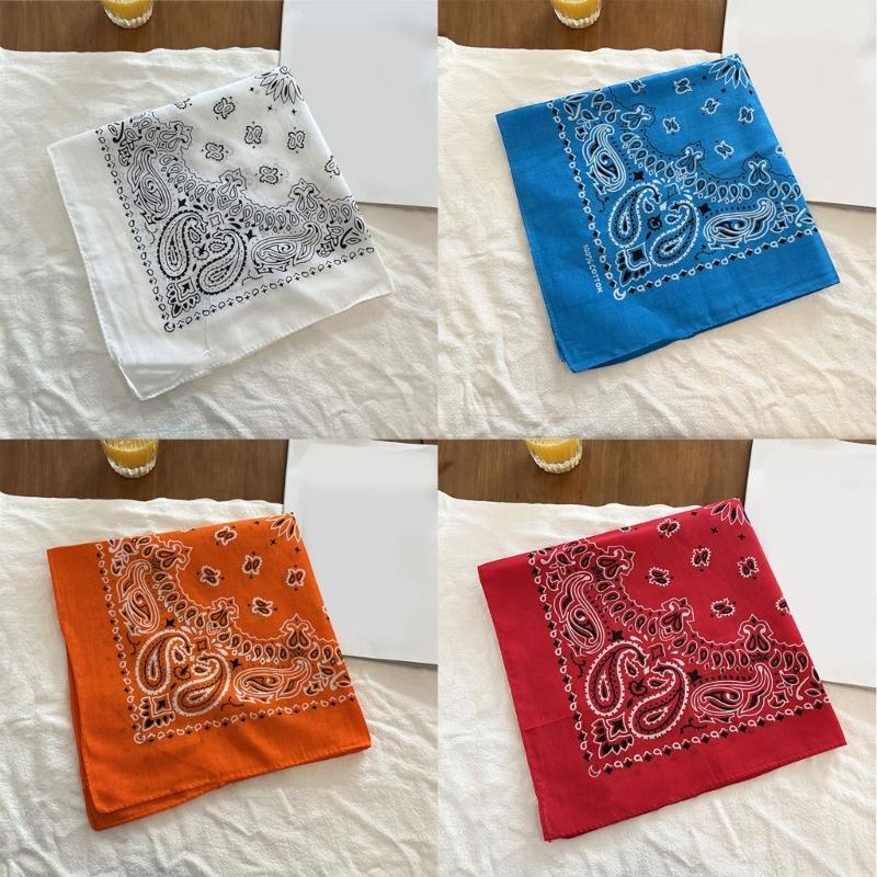 Square Cotton Cashew Flower Print Bandana Unisex Head Wrap Decorative Head Scarf For HipHop Dancing and Street Wear