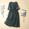 Ethnic Style Linen Cotton Embroidery Dress Summer Long Over Knee Linen Temperament Long Skirt Loose Mori