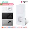 BSEED Zigbee 1/2/3/4Gang Wall Light Switches Smart Click Buttons Tuya Smart Life App Control With EU Power Socket Glass Panel