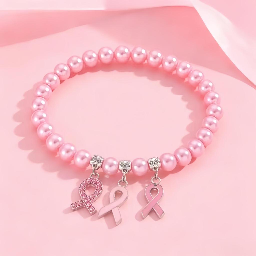 Red Ribbon Breast Cancer & AIDS Awareness Jewelry Set: Necklace, Nurse Bracelet, Badge