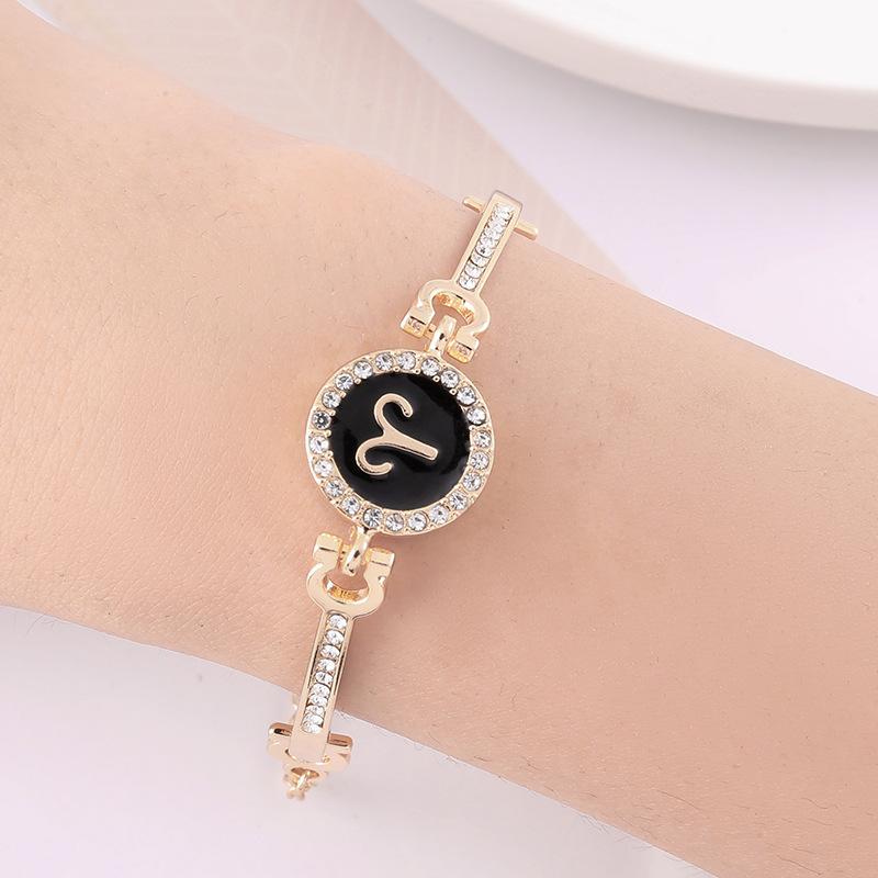 12 Zodiac Signs Bracelet for Women, Rose Gold Plated Inlaid Diamond Constellation Bangle, Fashion Couple Jewelry Gift