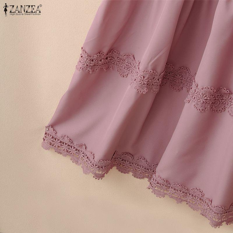 ZANZEA Women Elegant Round Neck Summer Casual Short Sleeve Long Dress