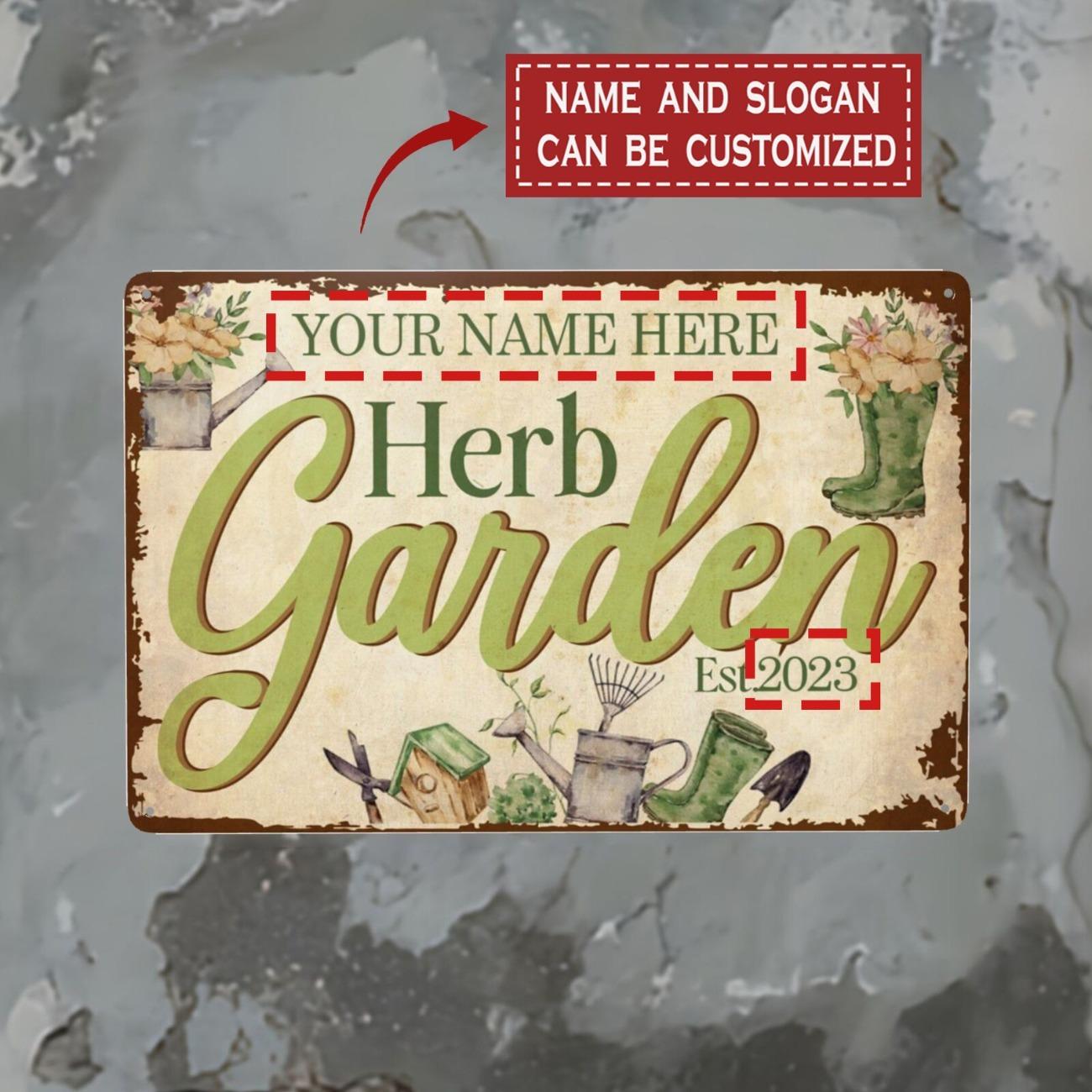 

Personalized Metal Tin Sign Herb Garden 20x30cm Rustic Modern Wall Art Home Patio Decor білий