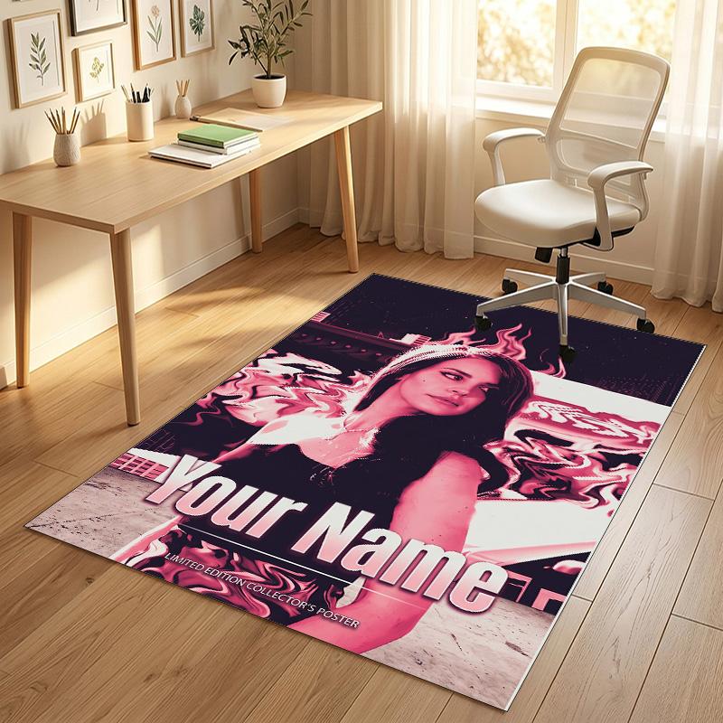 Personalized Crystal Velvet Carpet,Lana Del Rey Custom Printed Name, Plush Area Rug For Home Indoor Decor