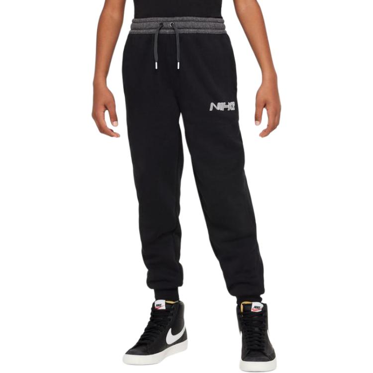 Nike Kids  Knitted Sports Pants Letter Print Color Block Drawstring Fleece Kids pants Black FN9132-010