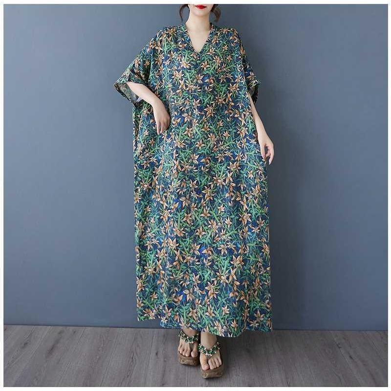 Women's Vintage Long Dress with Cotton and Linen Patterns