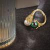 Vintage Adjustable Stainless Steel Rings for Women Creative 18K Gold Plated Pearls Ring Statement  Anniversary Gift