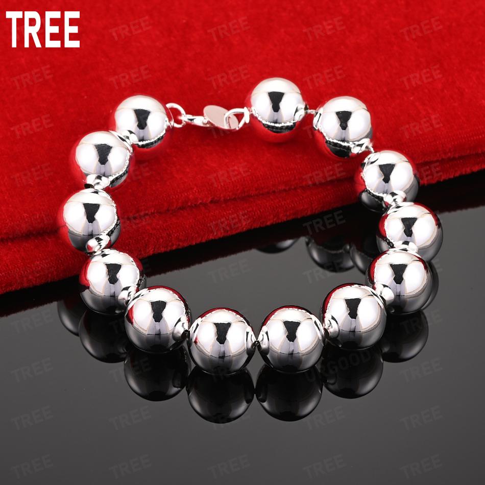 925 Sterling Silver 14mm Simple and Versatile Round Bead Bracelet Exquisite Gift Jewelry 20cm
