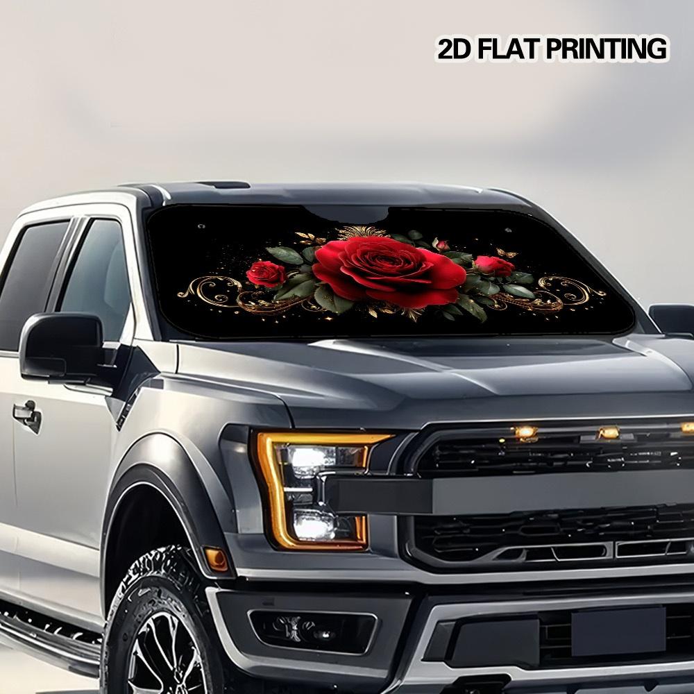 1Pcs Elegant Red Rose Car Windshield Sunshade UV Rays Heat Blocker Keeps Vehicle Cool Unique Design Fit Sedans SUVs Trucks RVs