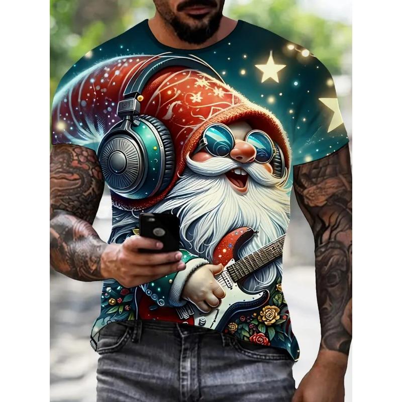 Julemand 3D Print T-shirt til Mænd Afslappet Kortærmet T-shirts Mode Rund Hals Top Nytårsgave Overdimensioneret T-shirt