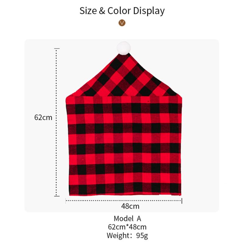 4 pezzi di coprisedie natalizie in plaid rosso nero con coprisedili per sedie in peluche bianco per Natale