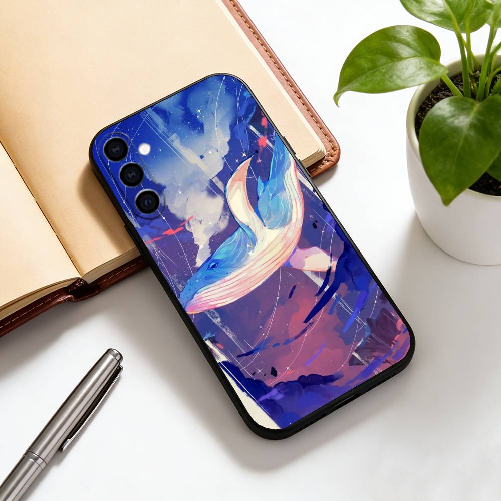 Deep Sea, Starry Sky, Blue Whale. Phone Case For Samsung Galaxy A73,A72,A71,A70,A53,A52,A51,Others Soft Black Cover
