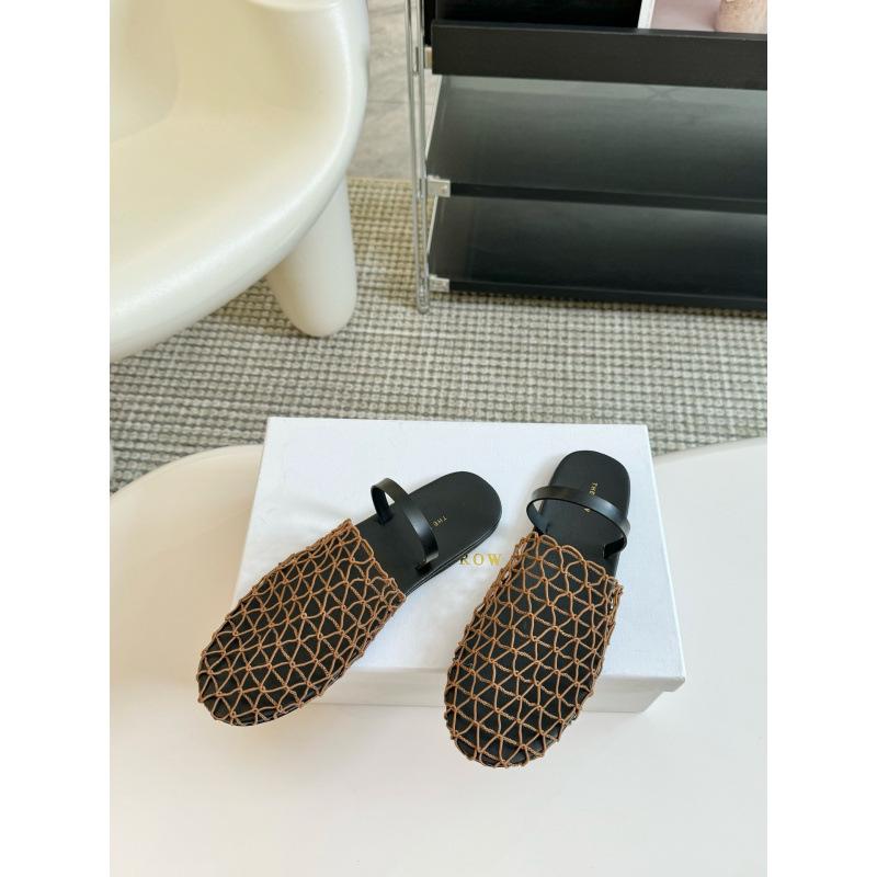 

New retro mesh woven hollow flat-bottomed bag head slippers round head outer sandals women 40 темно-коричневого кольору