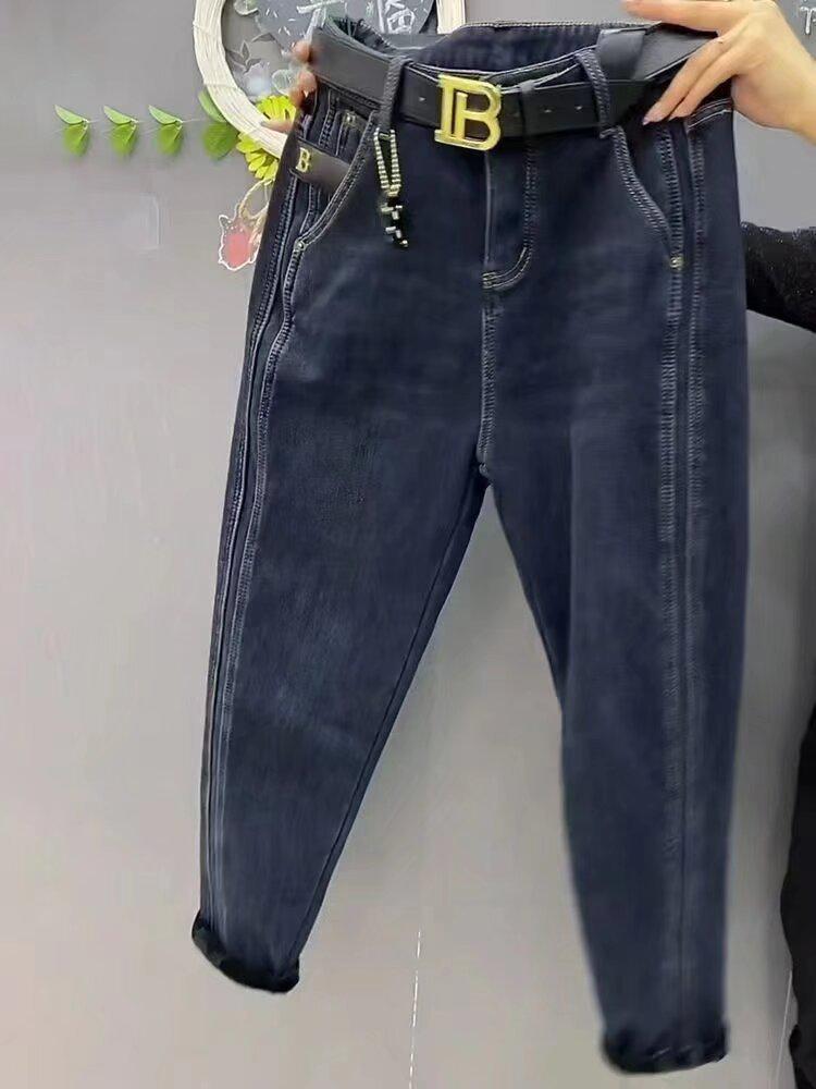 

Женские джинсы-каррот с высокой талией, осень/зима 2023 г. — свободный крой, утягивающий, фасон шаровары большого размера. 5XL