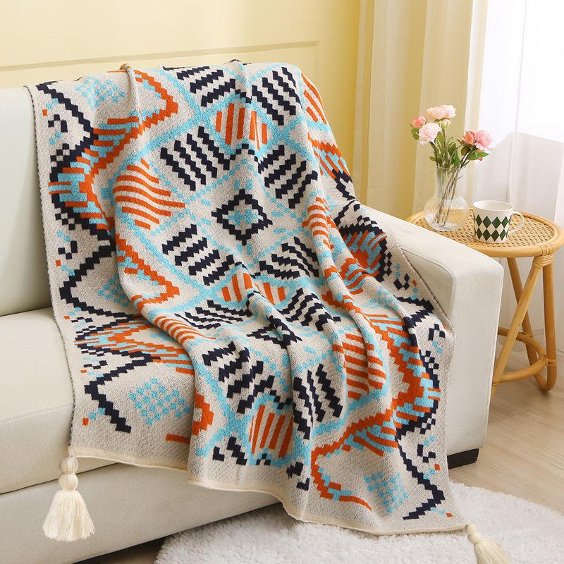 Bohemian Knitted Throw Blanket for Bed, Sofa, or Office Nap