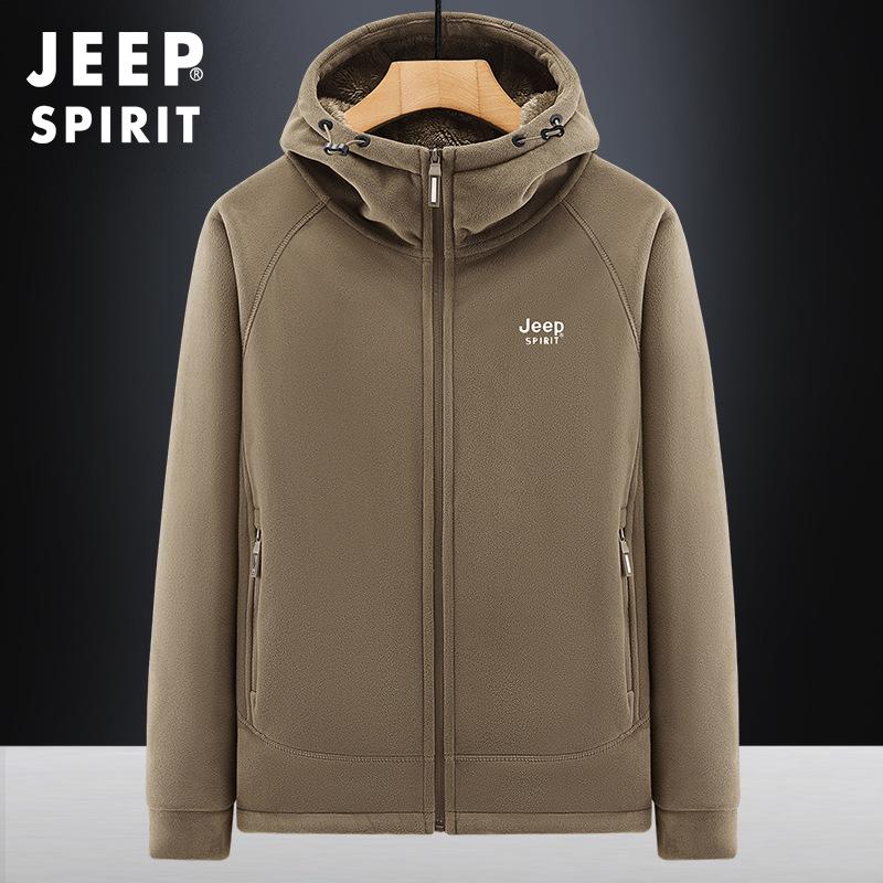

Men s Jeep Casual 2025 Sherpa Fleece Jacket - Autumn/Winter Hooded Outerwear M коричневий