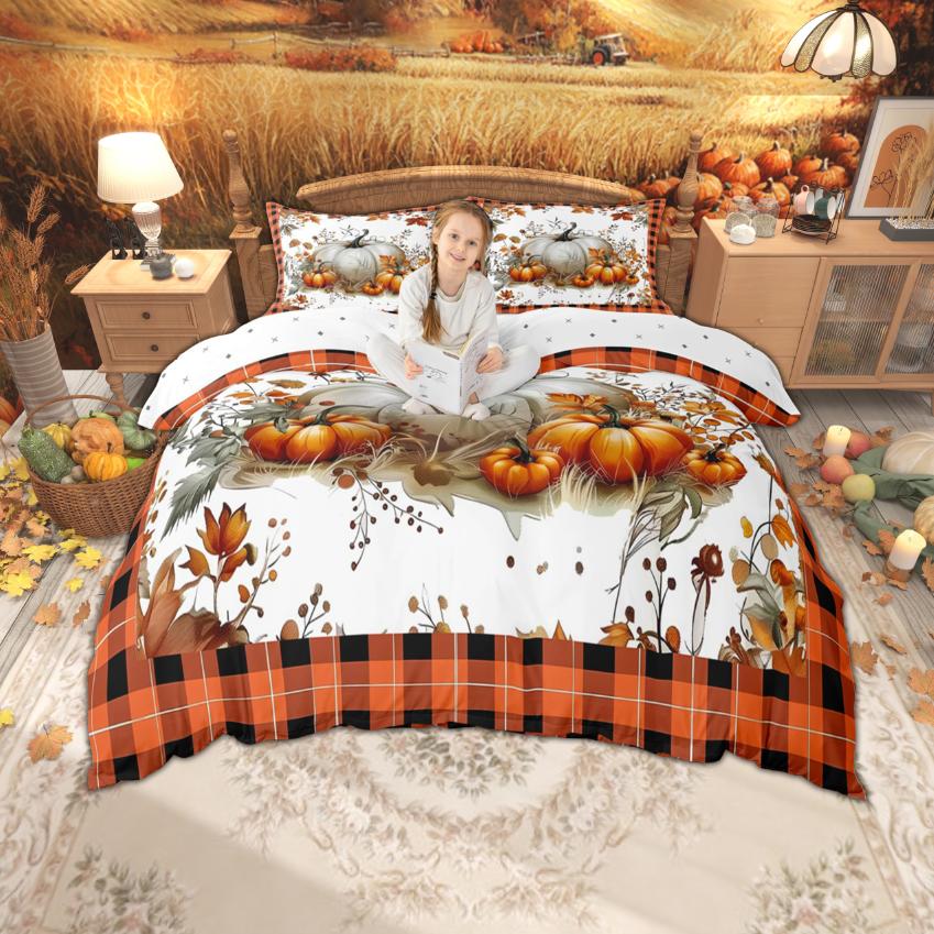 Homewish Harvest Pumpkin Duvet Cover Set Happy Fall'Y All Bedding Set Thanksgiving Theme Bed Set Room Decor
