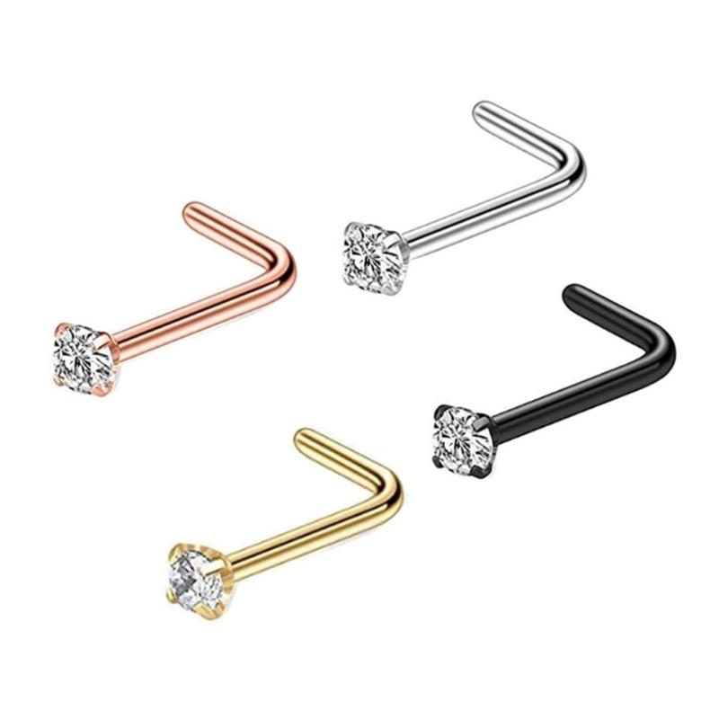 Multiple Color Stainless Steel Nose Studs Set 4Pcs 3 Shank Designs 7mm Post Length Comfortable Piercing Jewelry