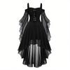 Vestito casual da donna con spalle scoperte e taglie forti, in chiffon, tinta unita, con maniche a farfalla, stile gotico