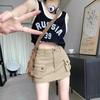 Khaki High-Waist A-Line Denim Skirt - Slim, Retro, Summer Style for Women