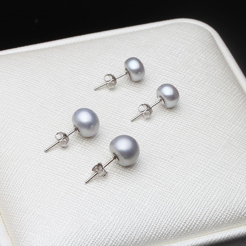 Real 925 Silver Pearl Stud Earrings For Women,Natural Freshwater Black Pearl Earrings Leveback Wife Mother Birthday Gift